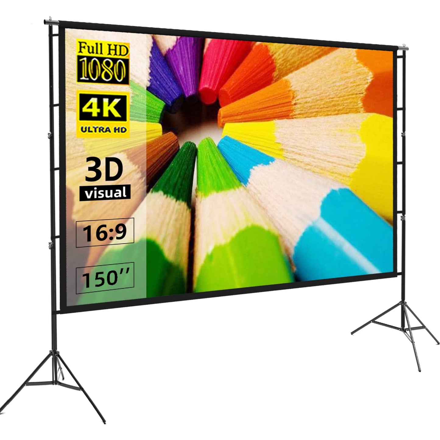 150 Inch Projector Screen Tripod Stand 8x10 Feet 4:3 Portable Double Stand