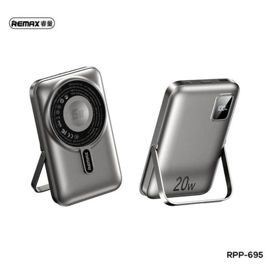 Remax Rpp-695 3 In 1 (15w M/w) 22.5w + Pd 20w Power Bank With Foldable Stand Grey