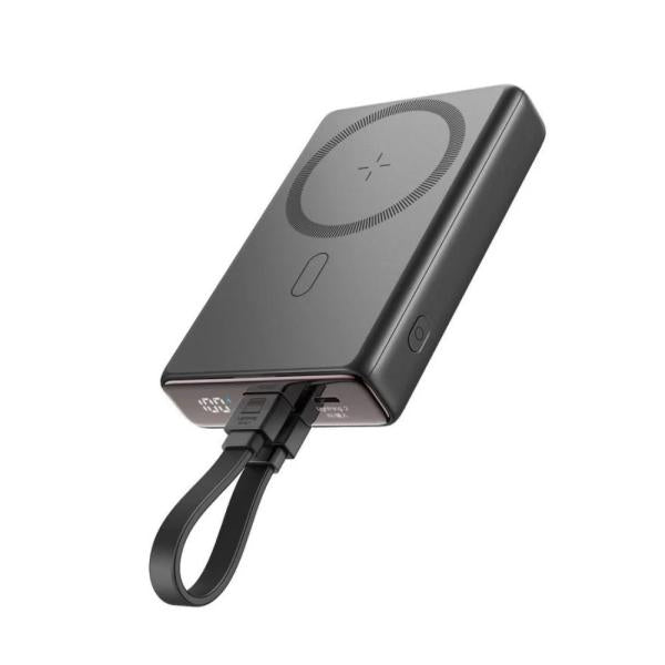 Joyroom Jr-pbm01 20w Wireless Power Bank 10000mah With Built-in Cable&kickstand Black
