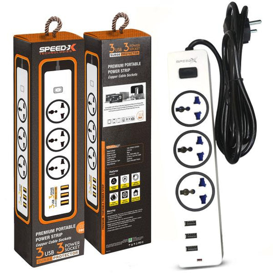 Speed-x 303pu Premium Portable Power Strip 3socket+3usb Port Cabel Length 2m
