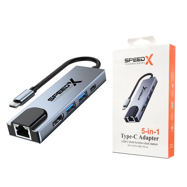 Speedx (sp-tc501) 5 In 1 Multi-port Type C 4k Hdmi Usb 3.0 Converter Good Ic Big Packing