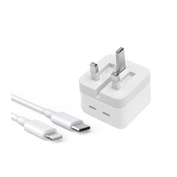 Iphone 14 Pro 3 Pin (uk Pin) 50w Usb-c+c Power Adapter With Usb-c To Lightining Cable
