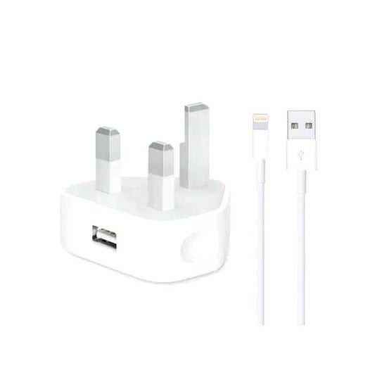 Iphone Usb 5w Power Adaptor Uk Pin With Lightning To Usb Cable