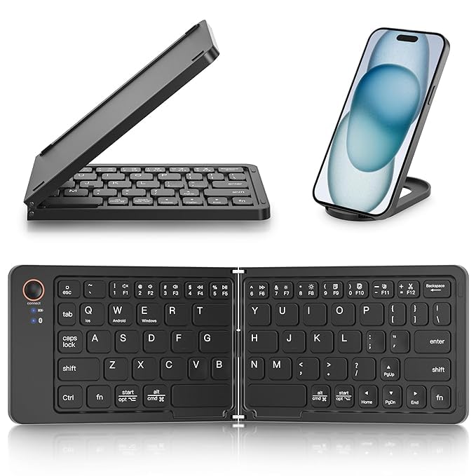 B023 11 Inch Foldable & Rechargeable Bluetooth Keyboard Black