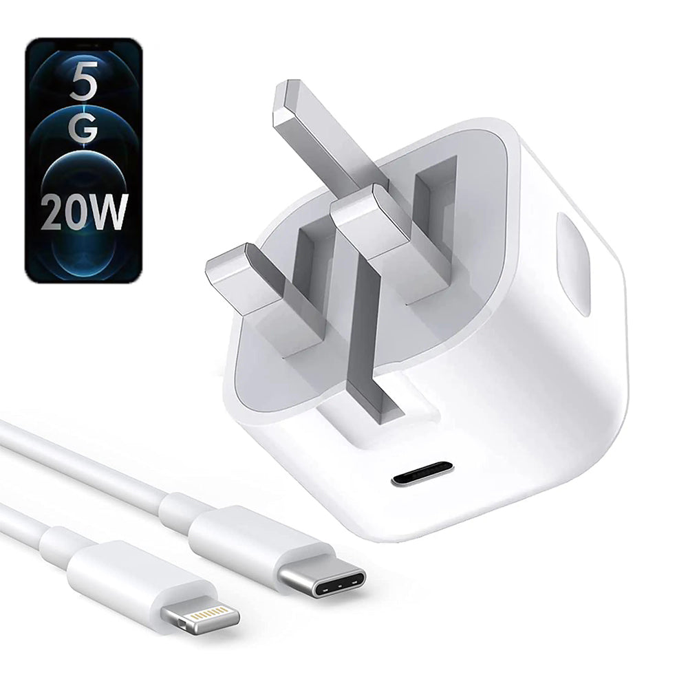 Iphone Usb-c Pd 20w Power Adapter Charger 3 Pin Uk Pin) With Cable