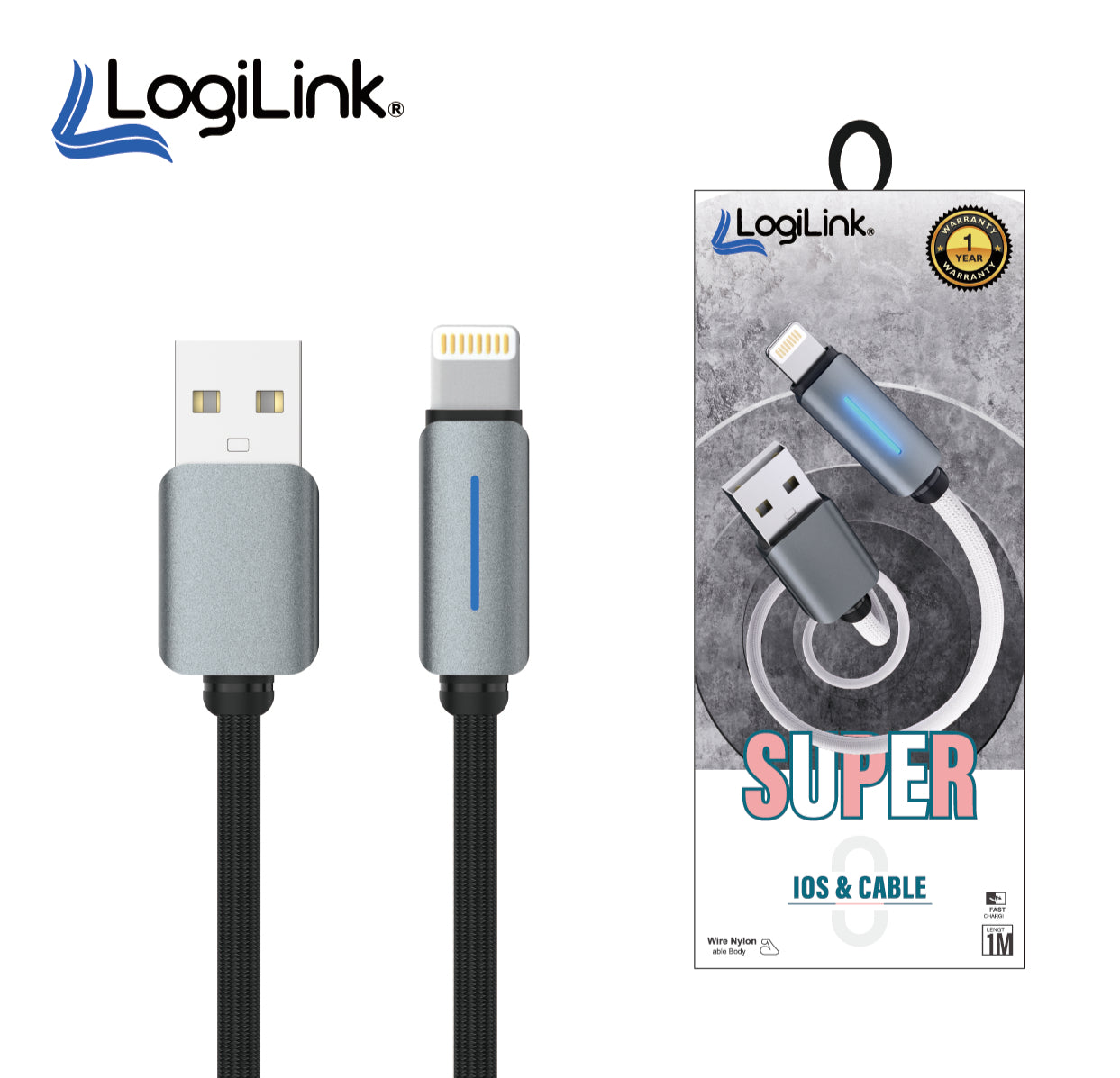 Logilink Usb To Lightning Nylon Fast Charging Data Cable 1m 1 Year Warranty Black