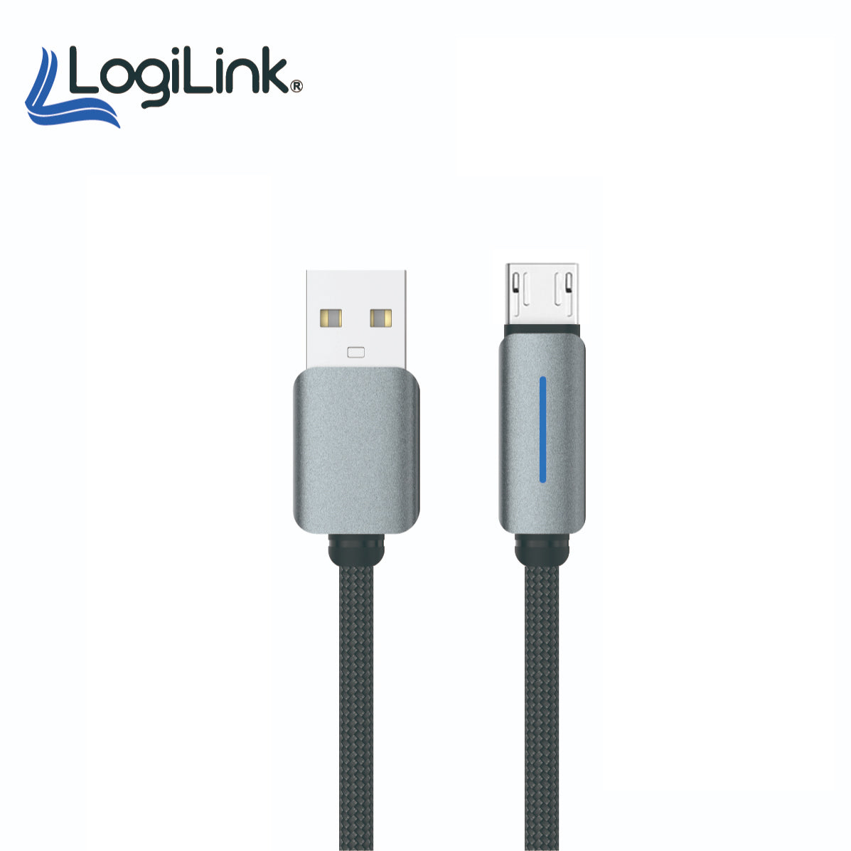 Logilink Usb To Micro Nylon Fast Charging Data Cable With Light 1m (1 Year Warranty) Grey