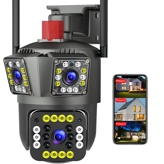 Speed-x (spz-803) 3 Camera Lens Wifi Outdoor 6mp Color Night Vision With V380 Pro App