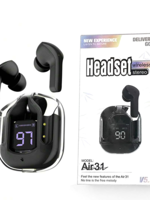 Air 31 Tws Original With Big Packing Transparent Earbuds Bluetooth 5.3v Black