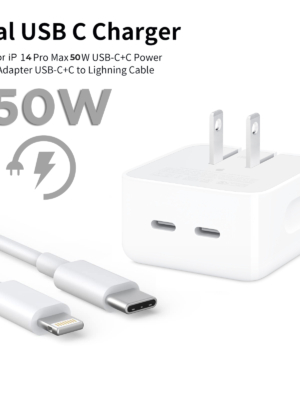 Iphone 14 Pro 2 Pin (Us Pin) 50w Usb-C+C Power Adapter With Usb-C To Lightining Cable