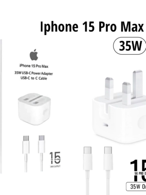 Iphone 15 Pro Max 3 Pin (Uk Pin) 35w Usb-C Power Adapter With Usb-C To C Cable