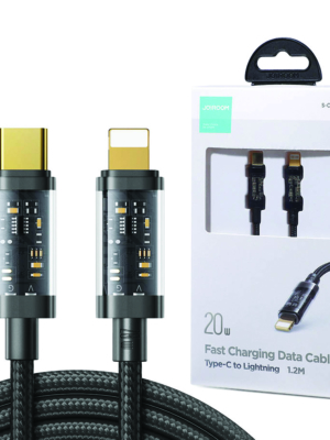 Joyroom S-Cl020a12 Type-C To Lightning 20w Data Cable 1.2m Transparent Nylon Black